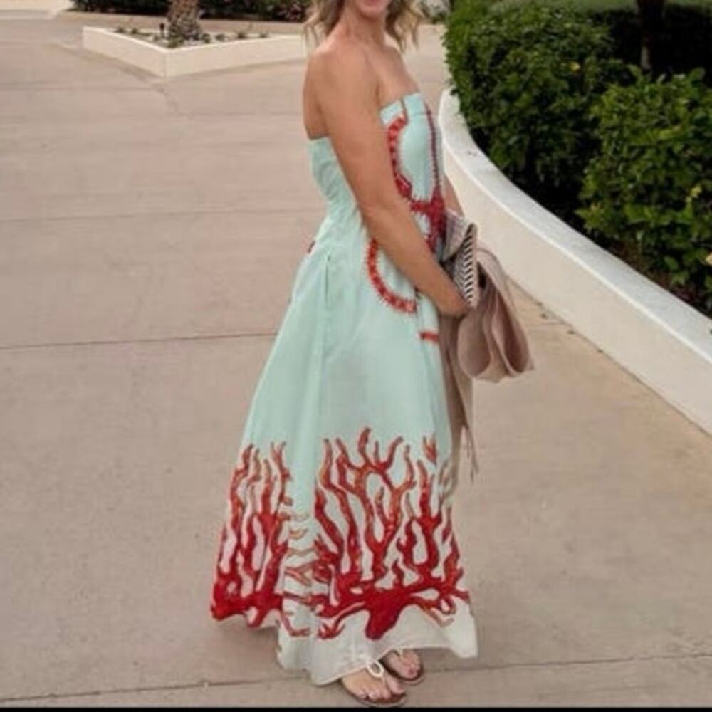 MUMA WORLD Blue Red Starfish Print Sleeveless
Ursa Maxi Dress size Large - Picture 7 of 16